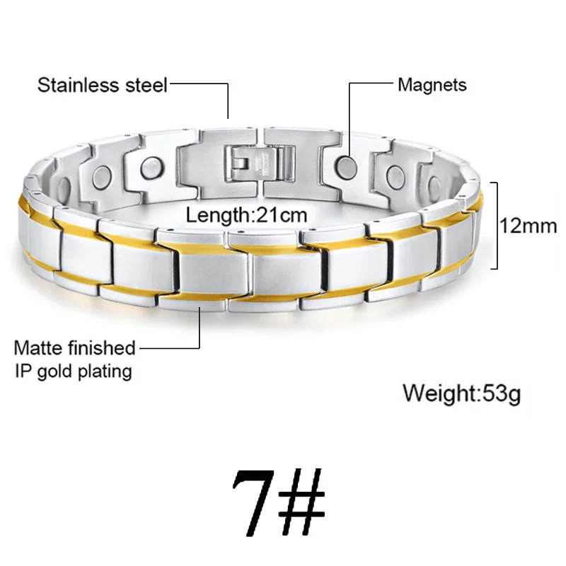 Золотой Серебряный цвет Магнитный браслет для мужчин нержавеющая сталь Энергия магнит из Германия Здоровье Браслеты Женщины цепочка на руку - Окраска металла: 7