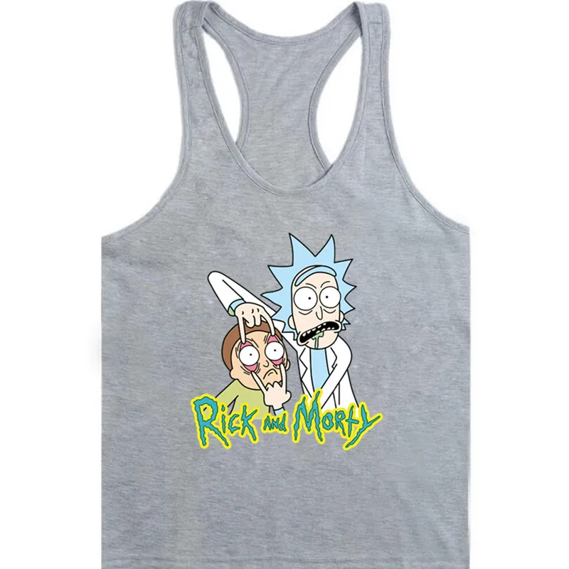 مضحك ريك و Morty طباعة تانك القمم تنفس الصيف الكرتون الرجال العضلات قميص الجسم بناء سترات الملابس بلوزات بلا اكمام