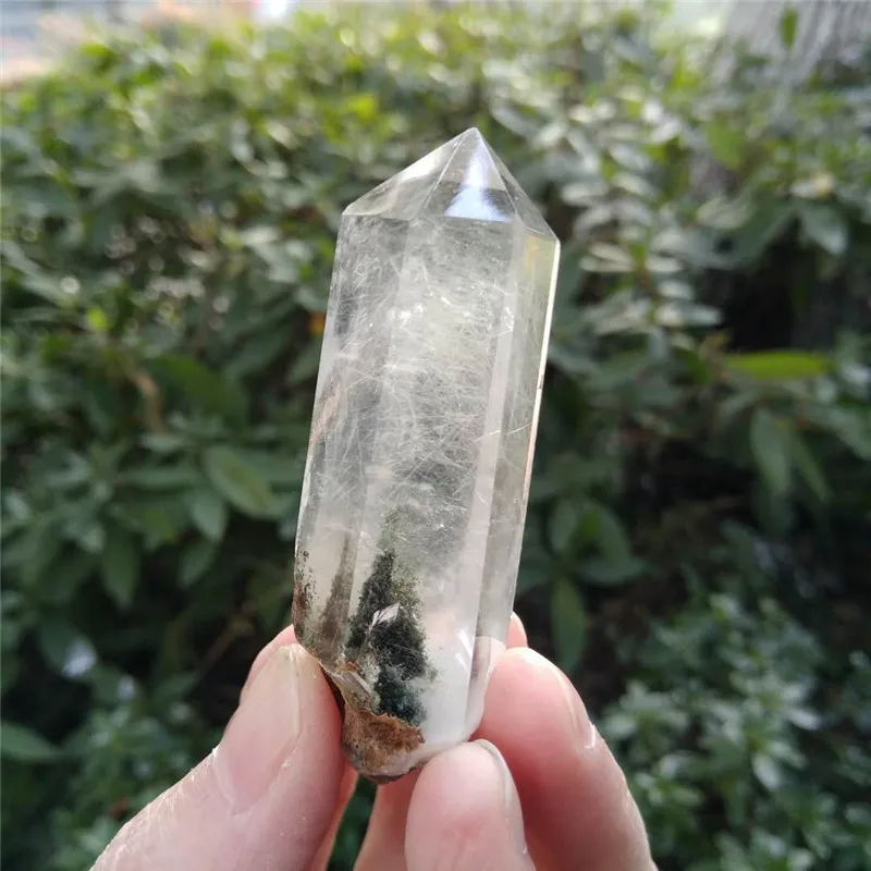 

Natural Clear Crystal Phantom Quartz w Rutilate Wand Ghost Quartz Wand Chakra Rutilated Quartz Point Healing Crystal Quartz