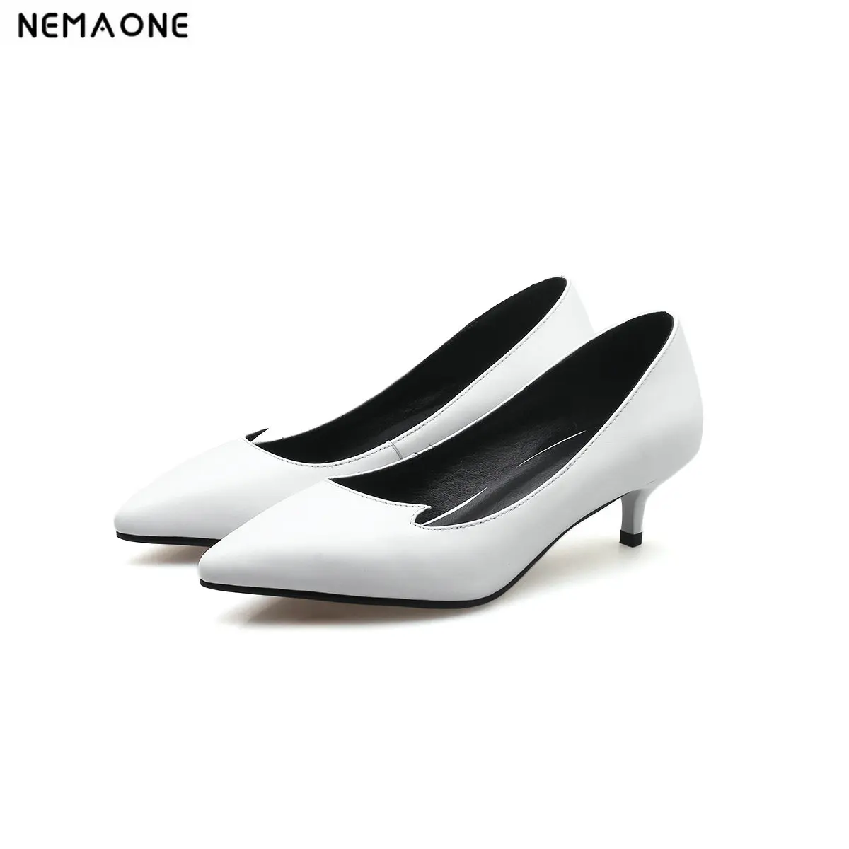 

NEMAONE 2019 Fashion women pumps 4cm cow leather women shoes low heels pointed toe high quality office heels