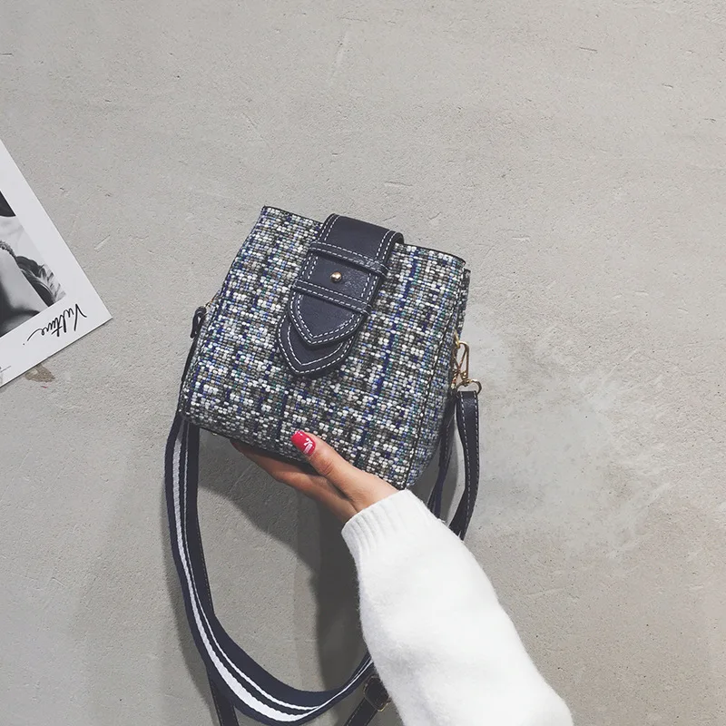 

2018 Women Fashion Messenger Bag Ladies Wool Leisure Shoulder Bag Plaid Female Leather Handbag For Teenager Bolsa Feminina S965