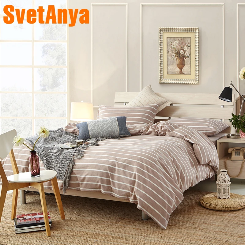 

Svetanya Washed Cotton Bedlinen Stripe Print Bedding Sets (Pillowcase +flat or fitted Sheet +Duvet Cover ) Twin Queen King Size