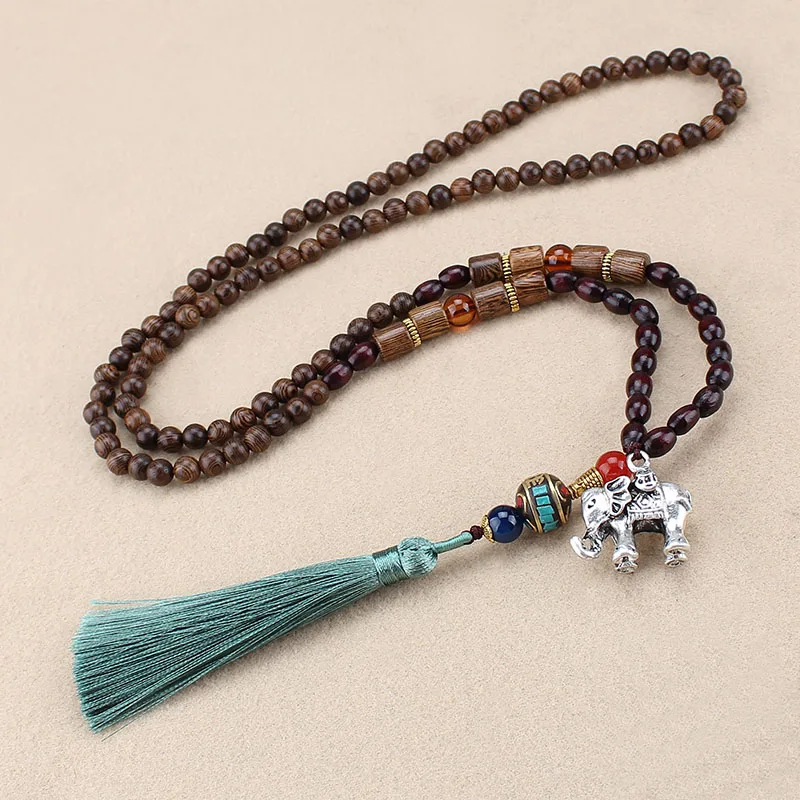 #*Cheap Boho Nepal Ethnic Necklaces Wood Beads Maxi Long Fashion Elephant Tribal Jewelry OM Sign Statement Tassel Necklace For Women