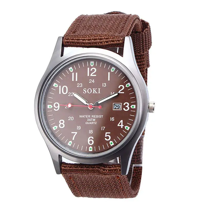 

OTOKY 2018 Outdoor Mens Date Stainless Steel Military Sports Analog Quartz Army Canvas Wrist Watch MAY10