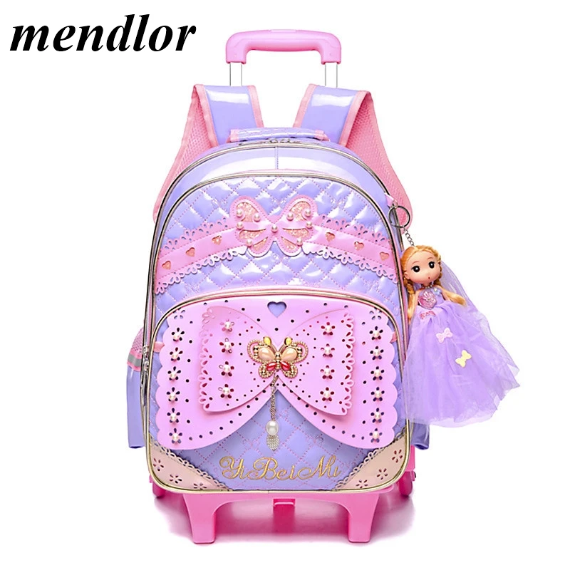 

Children School Bags Mochilas Kids Cute Backpacks 6 Wheels Trolley Luggage For Girls Rolling backpack for 6-10 year Escolar