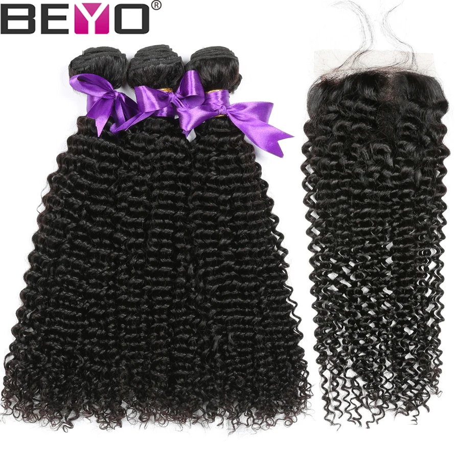 Beyo Kinky Curly Hair Bundles With Closure Brazilian Hair Weave Bundles With Closure Human Hair 3 Bundles With Closure Non Remy (2)