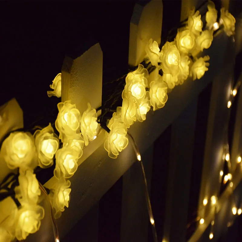 Solar Led String Lights Outdoor 20 LED Rose Flower Garland Garden Decor Lighting Lamp Fairy Patio Holiday Light ALUVEE | Освещение