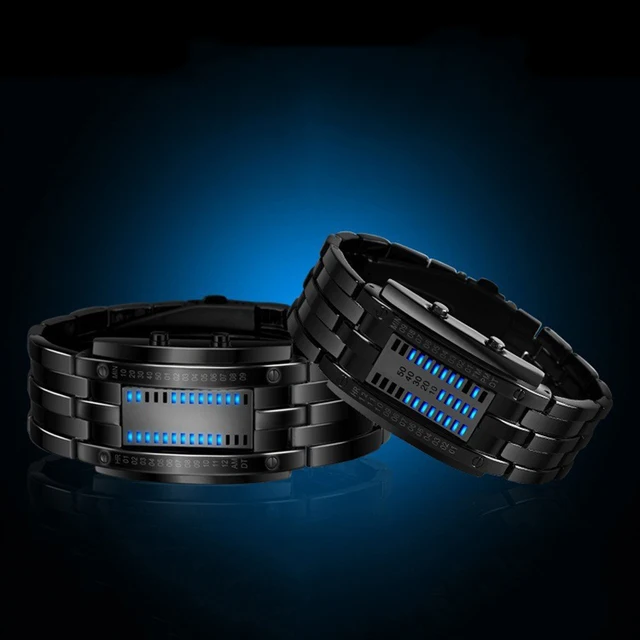 Deluxe Luxury LED Electronic Men Women Stainless Steel Wristwatches Blue Binary Deluxe Luxury LED Electronic Men Women Stainless Steel Wristwatches Blue Binary