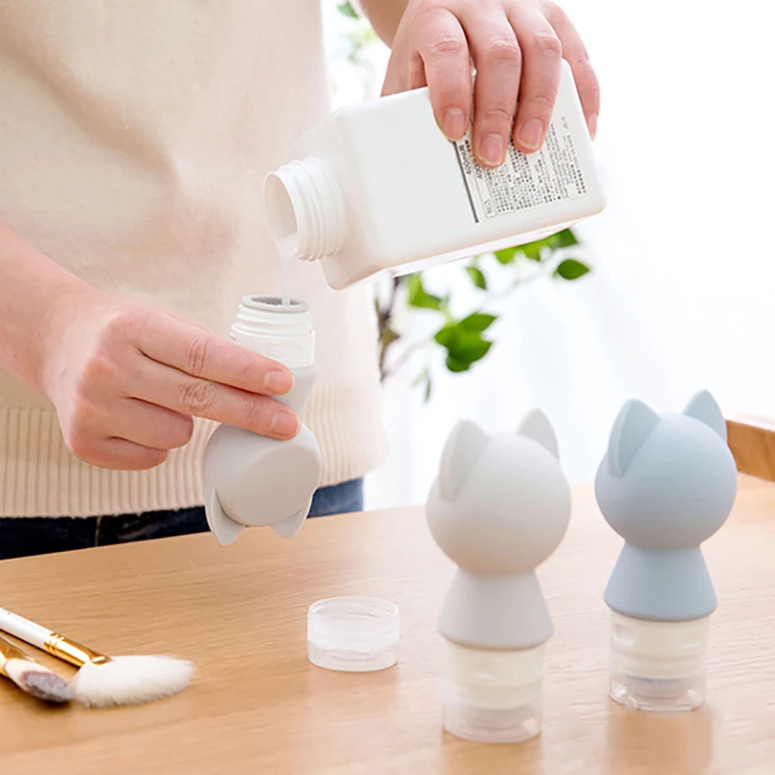 

60ml Portable Bottle Cute Kitten-head Sanitize Silicone Shamp Cond Lotion Soap Storage Sub-bottle Container Dispenser Travel