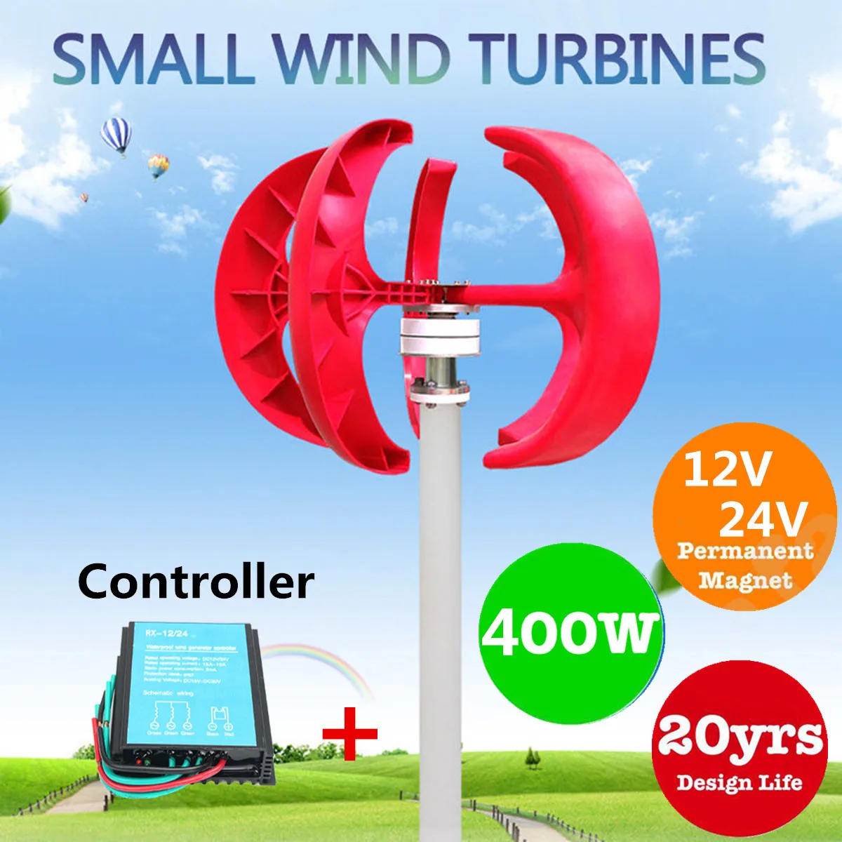 12V/24V 400W Lanterns Wind Power Generator Turbine 5 Blades Permanent Magnet Generator + 600W Wind Turbine Generator Controller 12V/24V 400W Lanterns Wind Power Generator Turbine 5 Blades Permanent Magnet Generator + 600W Wind Turbine Generator Controller
