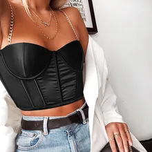 Elegant Patchwork Chain Strap Tank Top Women Backless Sexy Crop Tops Tees Harajuku Black Cami Top Summer Camisole crisscross backless scalloped peplum cami top