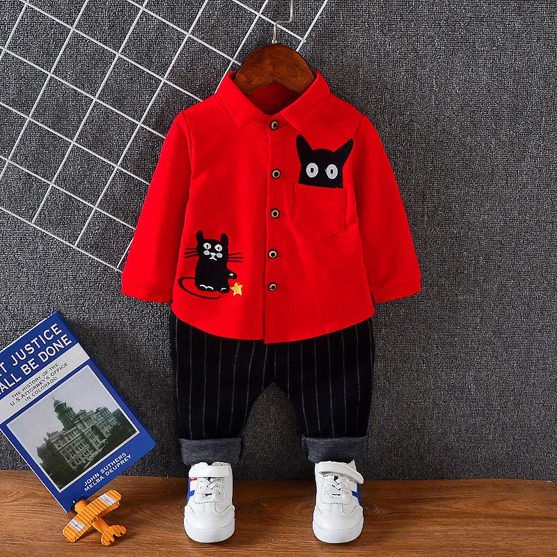 

New 2018 Baby Boy Girls Clothing Sets Spring Autumn Leisure Fashion Cartoon Lovely Cat Shirt+pants Two-piece Kids Clothes Suit