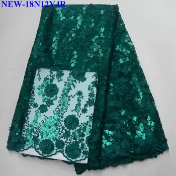 

2019 Latest African Beaded Lace Fabric High Quality Green Sequins Fabric Embroidery Tulle Lace Fabric For Party Dress XCS03
