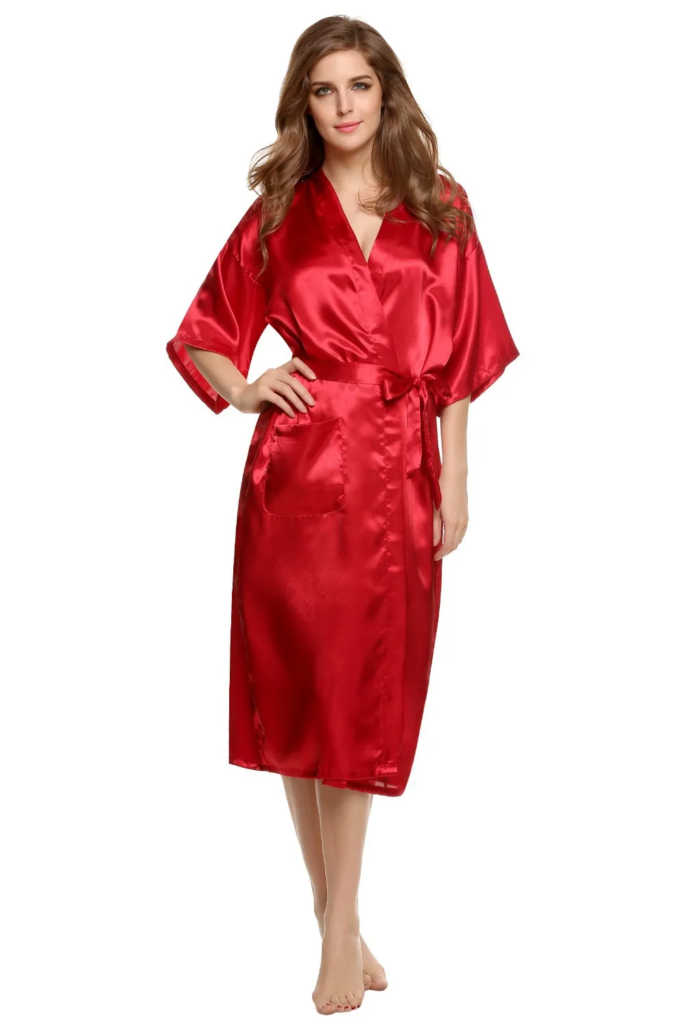 Ekouaer стильные женские ночные халаты пижамы длинный халат Ночное платье халат с поясом Ночная рубашка Шелковая пижама