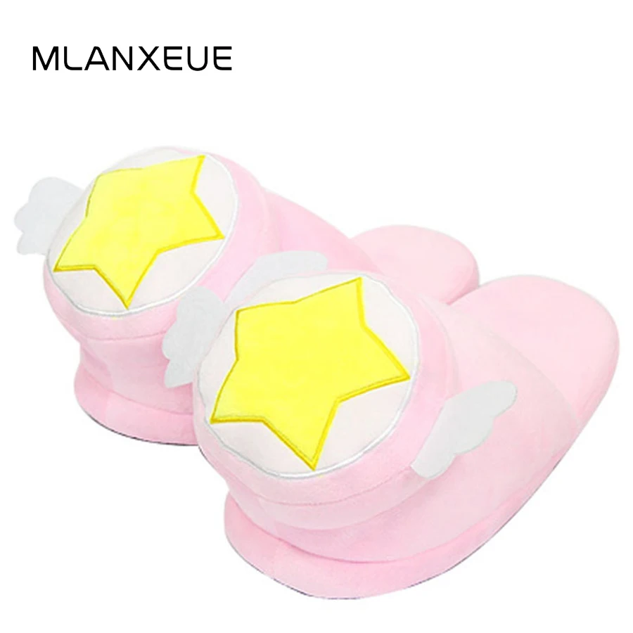 

MLANXEUE Cute Carton Star Women Cotton Slipers Winter Warm Plush Wing Slippers Shoes Women Star Prints Indoor Lady Slippers