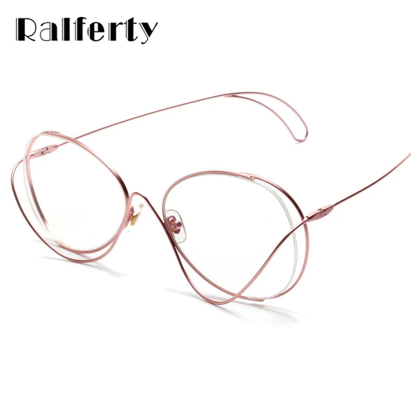 

Ralferty Unique Designer Glasses Frames Women Irregular Pink Metal Rims Eyewear Clear Lens Eyeglasses Decorate Spectacles X0507