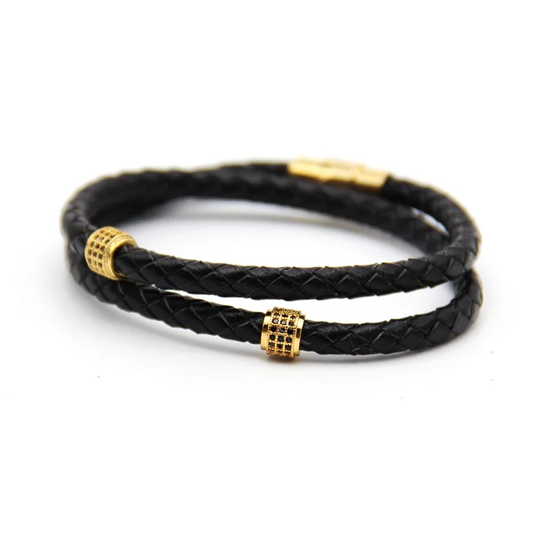 ZIG мужские браслеты из нержавеющей стали черный кожаный браслет на запястье в стиле панк Модные ювелирные изделия магнитная застежка - Окраска металла: gold