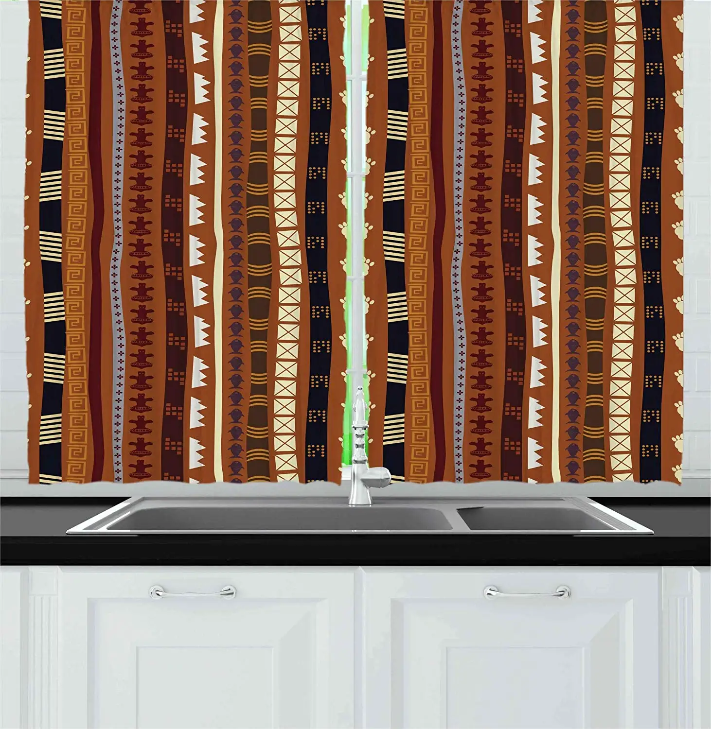 

Tribal Curtains Ethnic African Pattern Stripes with Vintage Abstract Details and Cultural Ornaments Window Drapes for Bedroom