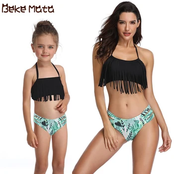 

Mother Daughter Swimsuits Mommy And Me Clothes 2020 Summer Tassel Family Look Mom And Daughter Swimwear Bikini Family Swimsuit