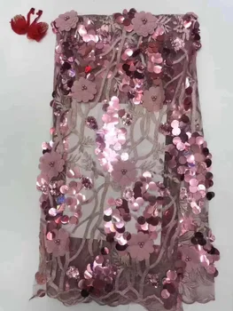 

2019 African Lace High Quality French Lace Fabric With Rose Gold Sequins African Lace Fabric For Nigerian Pink Wedding Dress