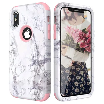 Marble Bumper Case for iPhone 7 6 6s 8 Plus Hard Cover PC Silicone for iPhone X Xs Max Xr 5 5S Se 360 Case Cute Unicorn 3 in 1