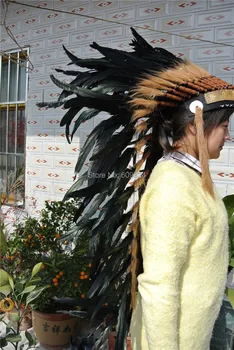 

black Feather headdress handmade 36inch feather headband feather costumes supply