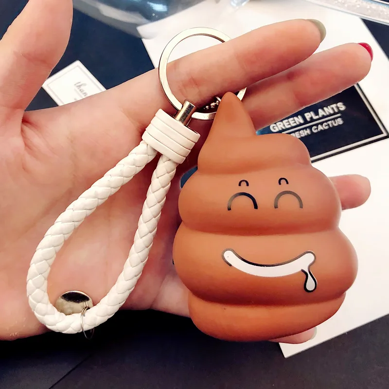 

2019 PVC Leather Rope Stool Key chain Cartoon Multiple Expression Keyrings Key Chains Jewelry Porte Clef 3D Pendant