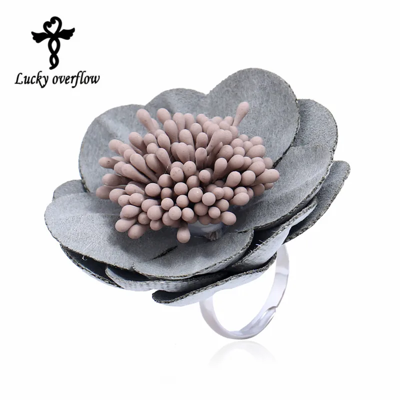 

2018 Fashion Exclusive Design Handmade Fabric Flower Ring Gray Big Flower Resizable Rings For Women Jewellry Best Christmas Gift