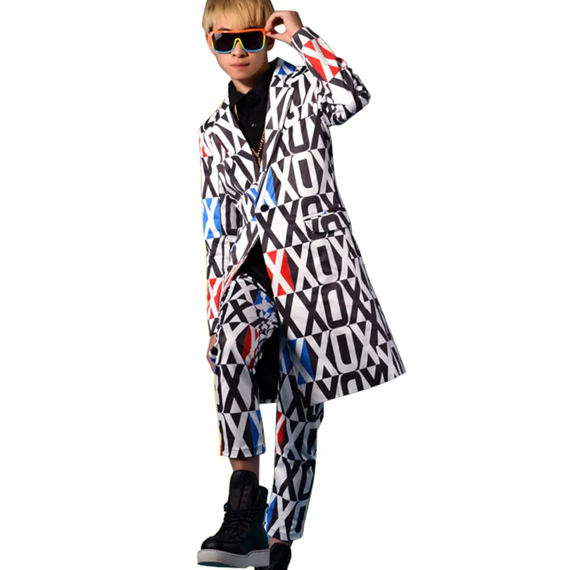 

Fashion Male Long Suit Coat Nightclub Stage Show Singer Dancer Performing Costumes Men Casual Blazers Jacket