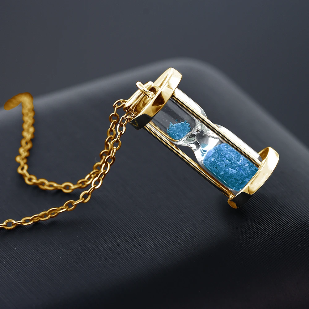 GemStoneKing 18k позолоченный серебряный кулон песочные часы с голубым топазом пыль 1" ожерелье цепочка для женщин