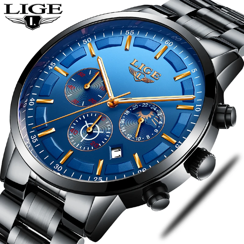 

LIGE Men's Watch Top Brand Luxury Men's Sports Military Watch Men's Stainless Steel Waterproof Quartz Watch Relogio Masculino