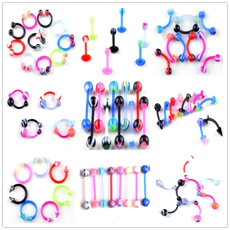 

5pcs Mixed Colors 11 Styles Acrylic Nose Studs For Men Womn Navel Belly Lip Tongue Piercing Bar Ring Body Accessories