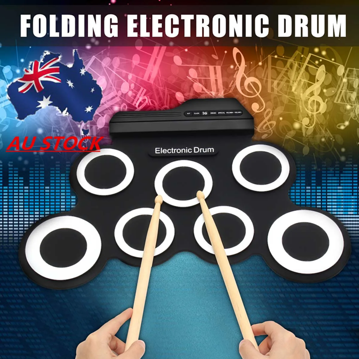 

SENRHY Electronic Drum Set 7 Key Digital Electronic Silicone Roller Up USB Drum Pads Kit + Drumstick + Pedal Musical Instruments
