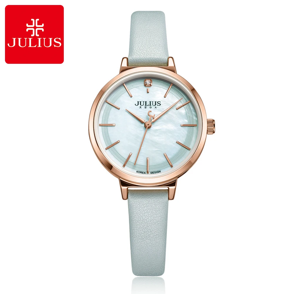 

Ladies Dress Luxury Pearl Shell Beautiful Noble Leather Band Round Quartz Clock Fashion Casual Good Original Famous JULIUS Watch