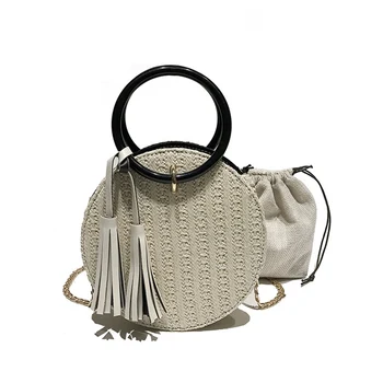 

Women's Round Straw Bag Lady Shoulder Crossbody Handbag For Coin Money Smartphone Cards Best Sale-WT