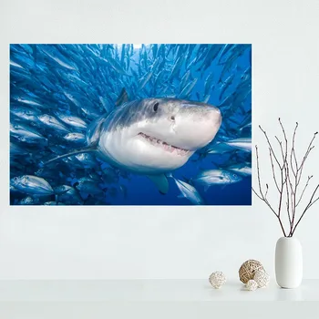 

Customizable Shark Animal Poster Wall For Living Room Art Poster Decoration Silk Fabric Bright Smooth No Frame Morden Print Wall