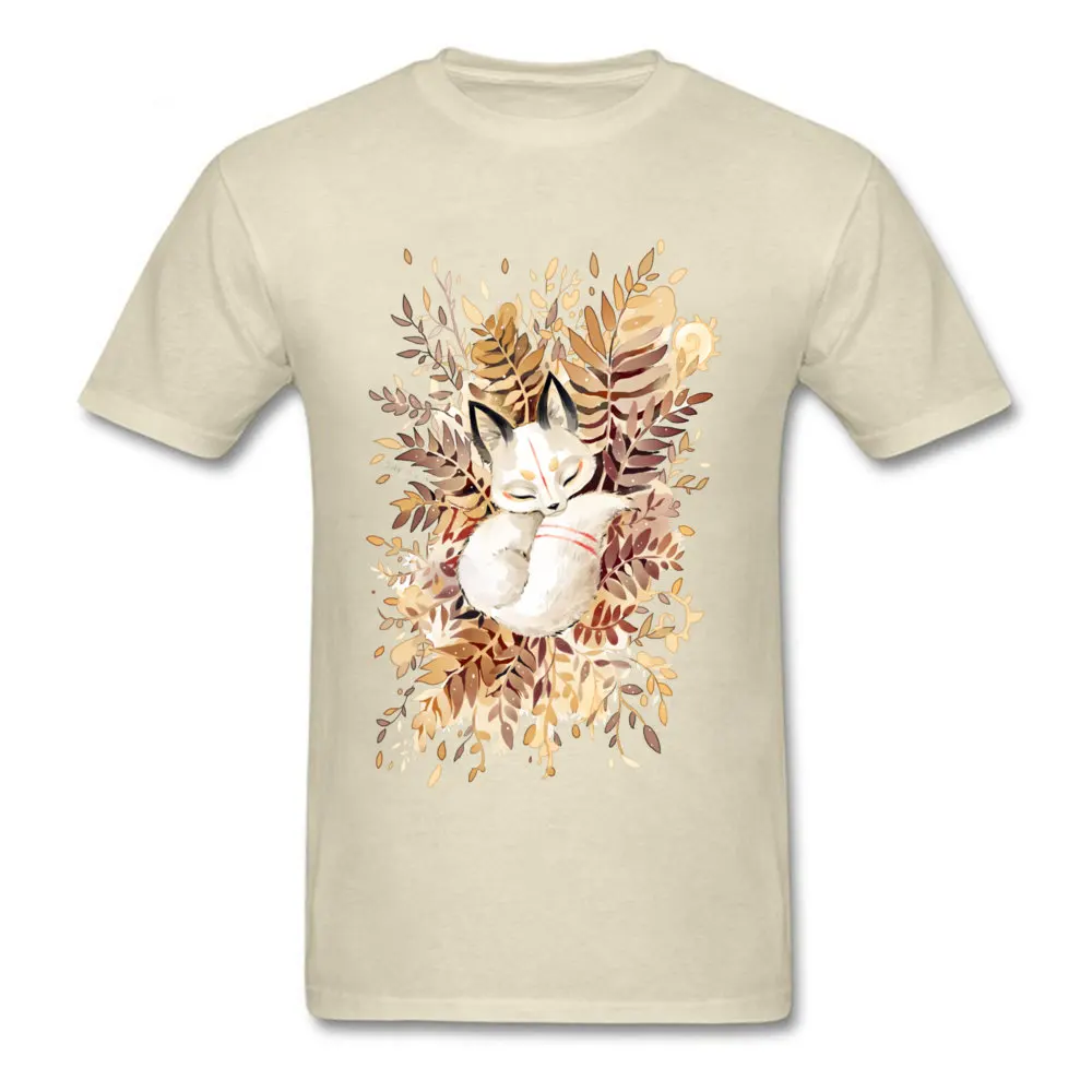 Футболка с лисой для сна, Мужская футболка, Наруто, осенняя футболка, книга Нацумэ, футболки для друзей, сонный Кот, милая одежда, подарок на День Благодарения - Цвет: Beige