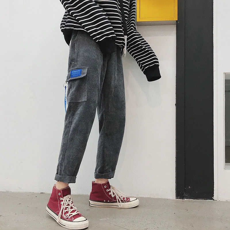 Fashion Casual Men's Cropped Trousers Spring And Autumn New M-5XL Webbing Loose Feet Pants Tricolor Personality Youth Popular