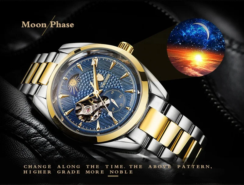 TEVISE Watch Men Moon Phase Mechanical Watches Luminous Automatic Watch Waterproof Steel Fashion Business Wristwatches Male (7)