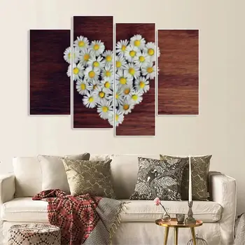 

Scandinavian 4 Pcs Uniqe Canvas Painting Posters and Prints Home Decoration Flower Daisy Wall Art Picture for Living Room Decor