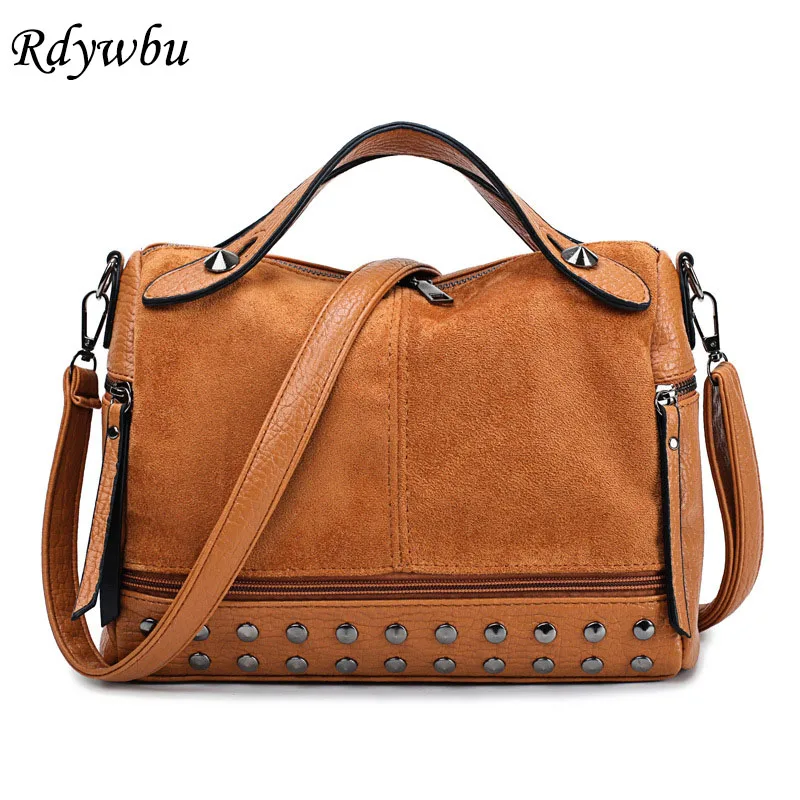 

Rdywbu Rivet Scrub PU Leather Boston Shoulder Bag Women New Casual Soft Tote Handbags Girls Fashion Crossbody Bags Bolsa B501