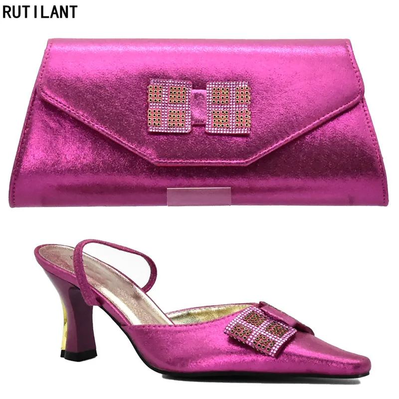 

New Arrival Women Italian African Party Pumps Shoes and Bag Rhinestoen Women Wedding Shoes and Bag Set African Shoe and Bag Set