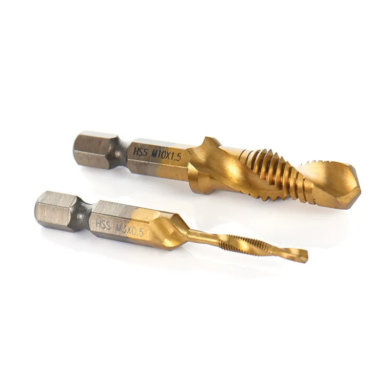 Titanium Hand Tap Boren Hex Schacht Hss Schroef Spiraal Punt Draad Metrische Plug M2 M3 M4 M5 M6 M8 M10 Fit Metalen Staal 6pcs