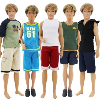 

1 Set Random Outfit Daily Casual Sports Wear Short Sleeves Shirt + Shorts Summer Cool Clothes for Barbie Doll Ken Accessories