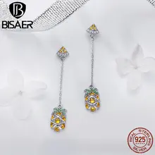 Бисэ 925 серебро Ананас Фрукты Длинная цепочка серьги гвоздики для женщин желтый CZ модные серьги ювелирные изделия Brincos ECE397