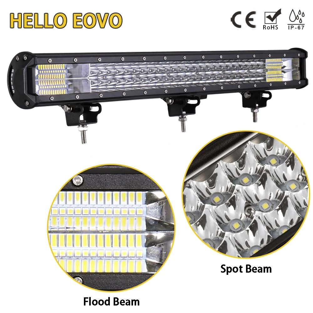 HELLO EOVO 26 inch 3 Rows LED Light Bar for Work Indicators Driving Offroad Boat Car