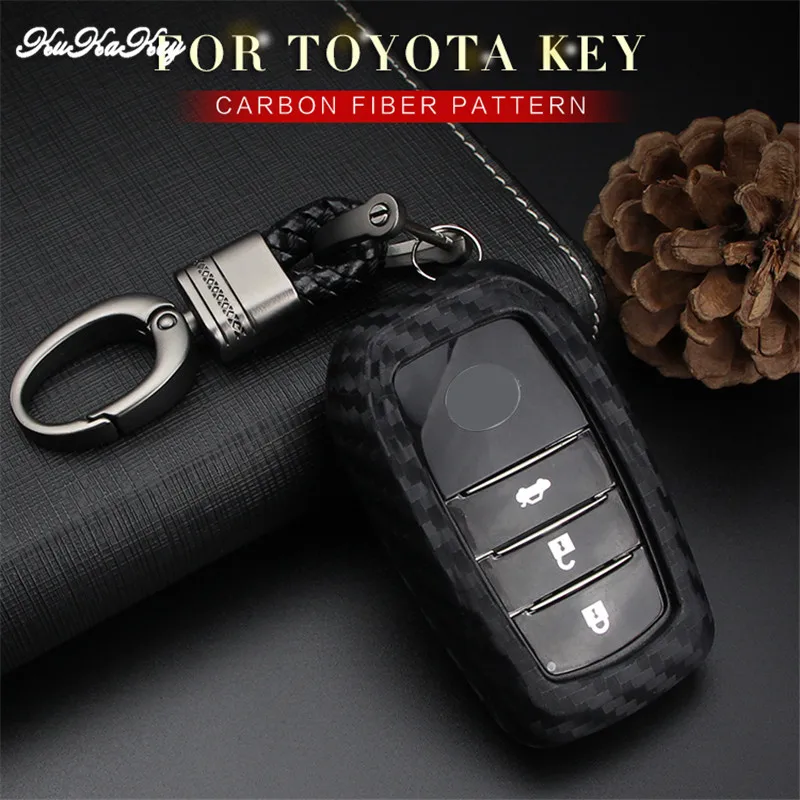 Чехол для ключей Toyota Camry Highlander Prado Crown RAV4 Land Cruiser Prius CHR CH R Avensis Auris из углеродного