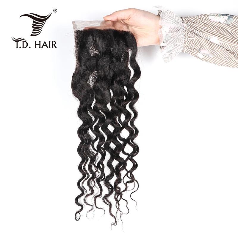 

tdhair Brazilian Water Wave 8 to 20 inch 4*4 Lace Closure with Baby Hair Human Hair Closure 1PC/Lot
