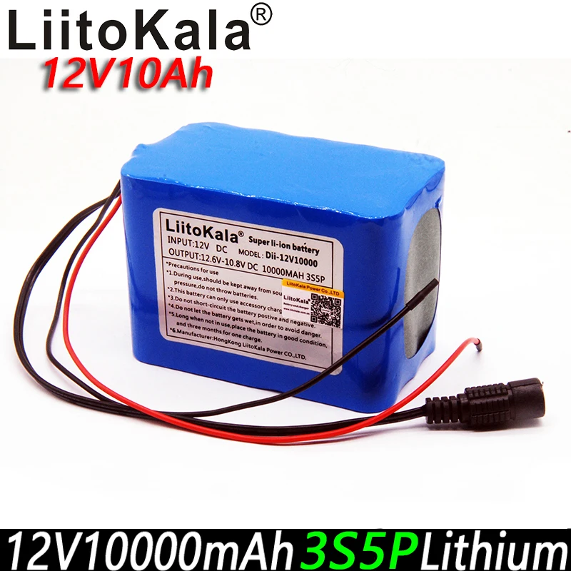 LiitoKala 12V10Ah литий-ионный 18650 аккумулятор 12,6 в 10000 мАч bms большой емкости аккумулятор с 12V3A зарядное устройство