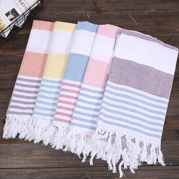 Enipate Turkish Beach Towels 100% Cotton Stripes Thin Bath Towel Travel Camping Shawl Sunscreen Tassel Tapestry 100*180 cm